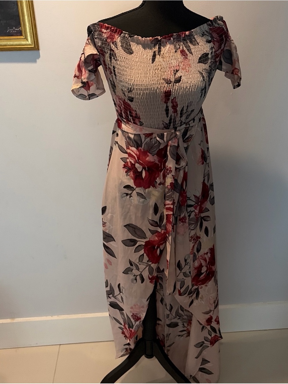 floral maxi dress Off Shoulder Flutter Sleeve Romantic Flowy Medium Girly Pink